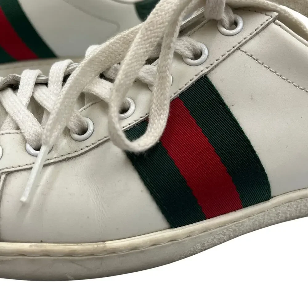 Gucci Sneakers Shoes Ace Web Stripe Leather Low Top White Red Green Size 38 / 8
